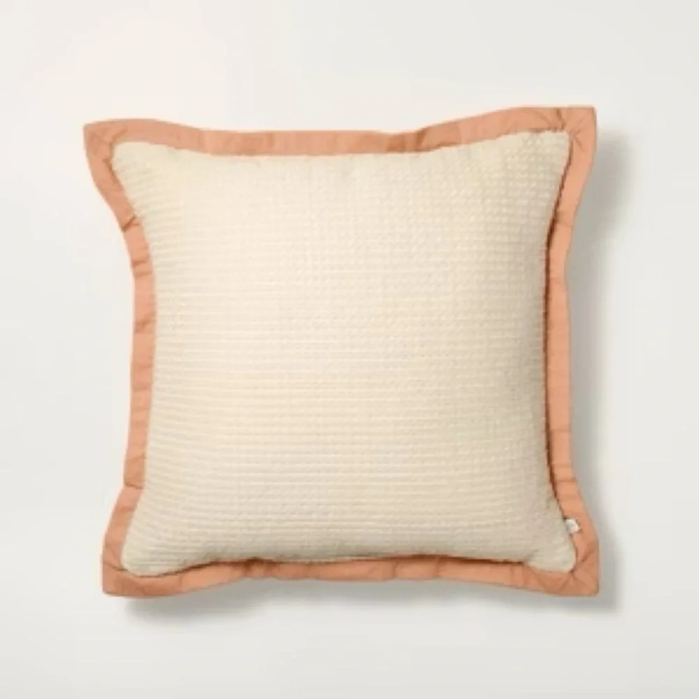 NEW Hearth & Hand 18” Natural/Blush Textured Woven Flange Square Pillow